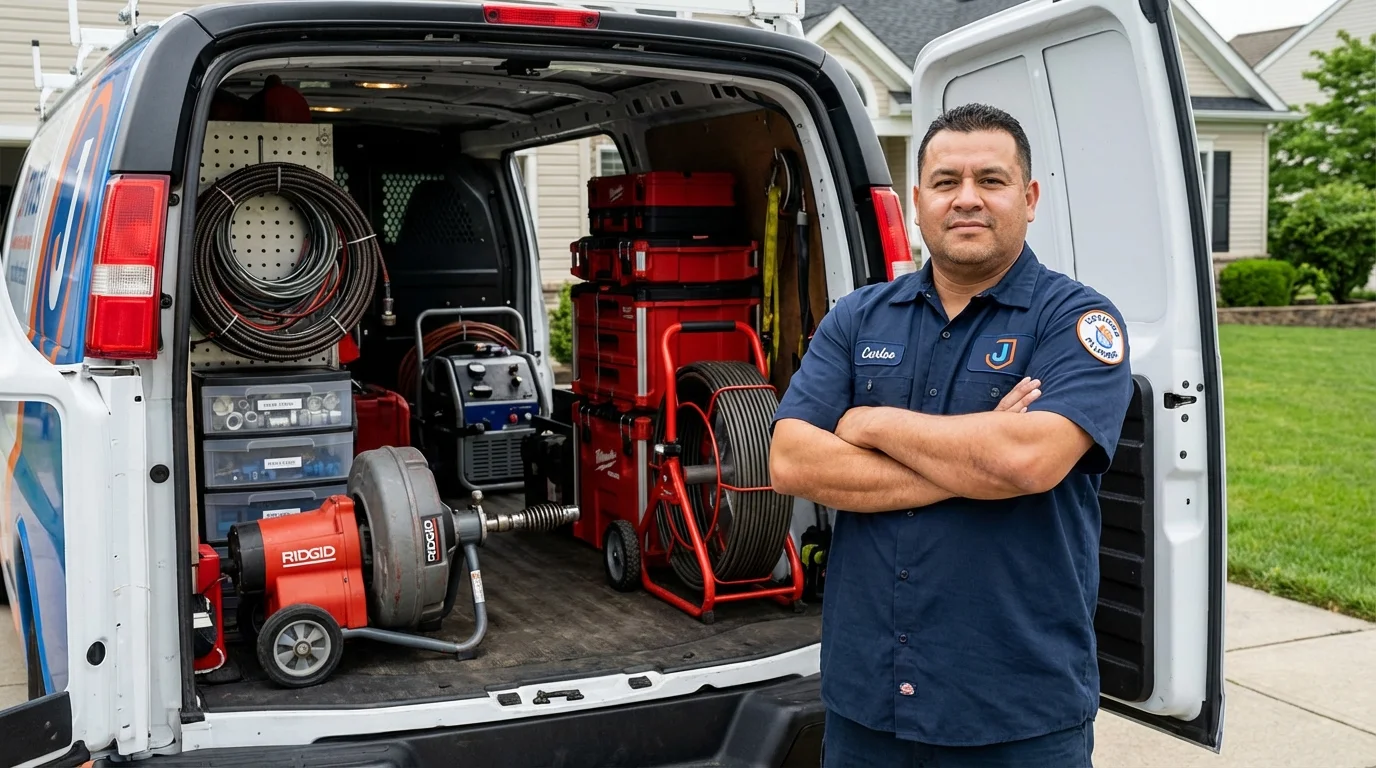 Professional drain cleaning equipment and Johns Plumbing LLC plumber in Ridge