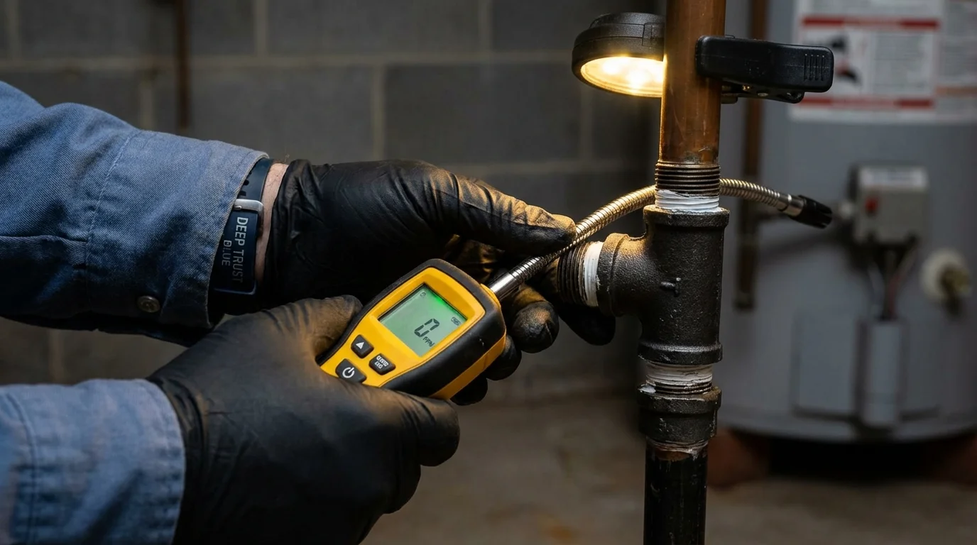 Gas leak detection with electronic sniffer by Johns Plumbing LLC in Ridge