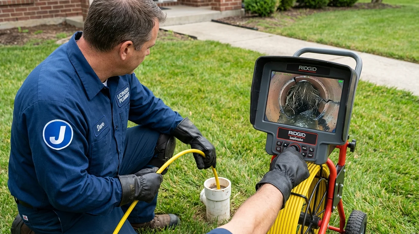 Sewer camera inspection being performed by Johns Plumbing LLC in Ridge
