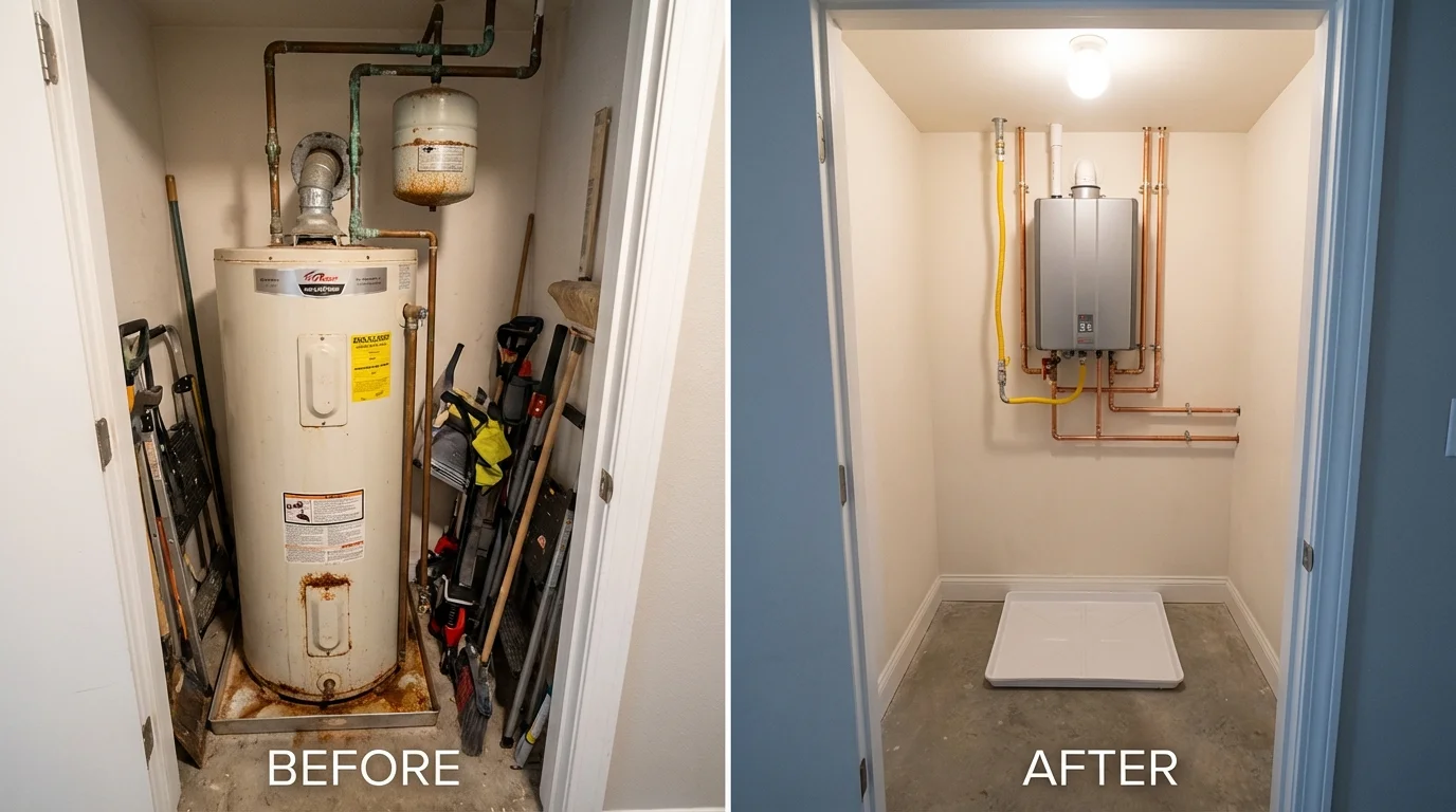 Tank water heater versus wall-mounted tankless unit comparison for Ridge, NY homeowners