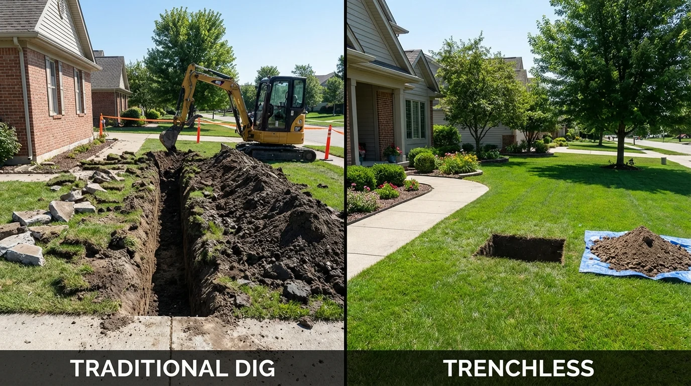 Trenchless sewer repair with minimal yard damage versus traditional excavation in Ridge, NY